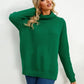 Slit Turtleneck Dropped Shoulder Sweater