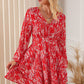 Printed Surplice Balloon Sleeve Layered Dress
