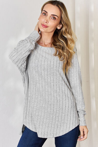 Basic Bae Full Size Ribbed Round Neck Slit T-Shirt *