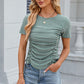 Eyelet Ruched Round Neck Short Sleeve T-Shirt
