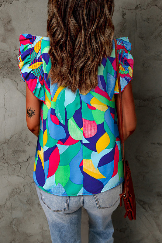 Women's Printed Round Neck Butterfly-Short Sleeve Top