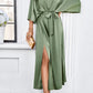 Slit Tied V-Neck Three-Quarter Sleeve Dress