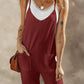 Pocketed Spaghetti Strap Wide Leg Jumpsuit