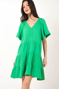 VERY J Texture V-Neck Ruffled Tiered Dress *