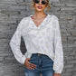 Leopard V-Neck Decorative Button Long Sleeve Blouse
