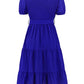 Smocked Tie Front Short Sleeve Tiered Dress