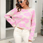 Malibu Dreams Round Neck Flower Pattern Dropped Shoulder Pullover Sweater