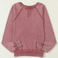 Waffle Knit Raglan Sleeve Henley Sweatshirt