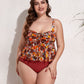 Plus Size Two-Tone Drawstring Sleeveless Tankini Set
