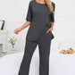 Slit Round Neck Top and Pants Lounge Set