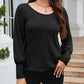 Ribbed Round Neck Lantern Sleeve Knit Top