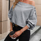 Off Shoulder Long Sleeve Buttoned Blouse