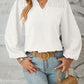 Ruched Swiss Dot Notched Balloon Sleeve T-Shirt