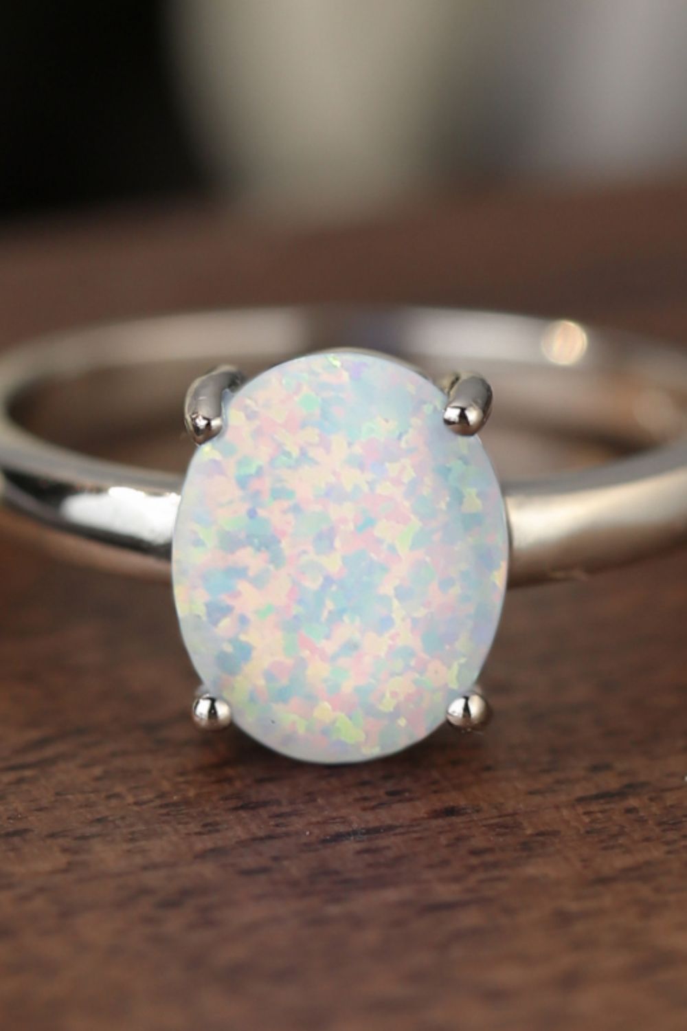 Women's 925 Sterling Silver Opal Solitaire Ring