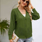 Openwork Button Front V-Neck Cardigan