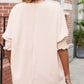 Full Size Round Neck Smocked Lantern Sleeve Blouse
