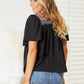 Double Take Black Contrast Square Neck Puff Sleeve Blouse