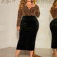 Plus Size Surplice Neck Long Sleeve Slit Dress