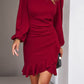 Women's DentaCosmo Ruched Ruffled Balloon Sleeve Mini Dress