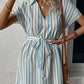 Women's Striped Johnny Collar Tie-Waist Dress