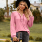 Full Size Puff Sleeve Ruffle Trim Blouse