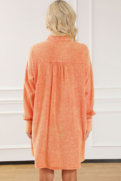 Button Up Collared Neck Pumpkin Orange Dress