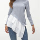 Tiered Contrast Round Neck Long Sleeve T-Shirt