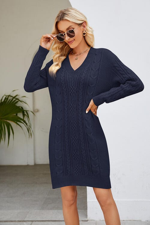 LifeDresses Cable-Knit Long Sleeve Sweater Dress