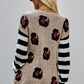 Women's Eden Full Size Striped Sleeve Leopard Print Knitted Sweater