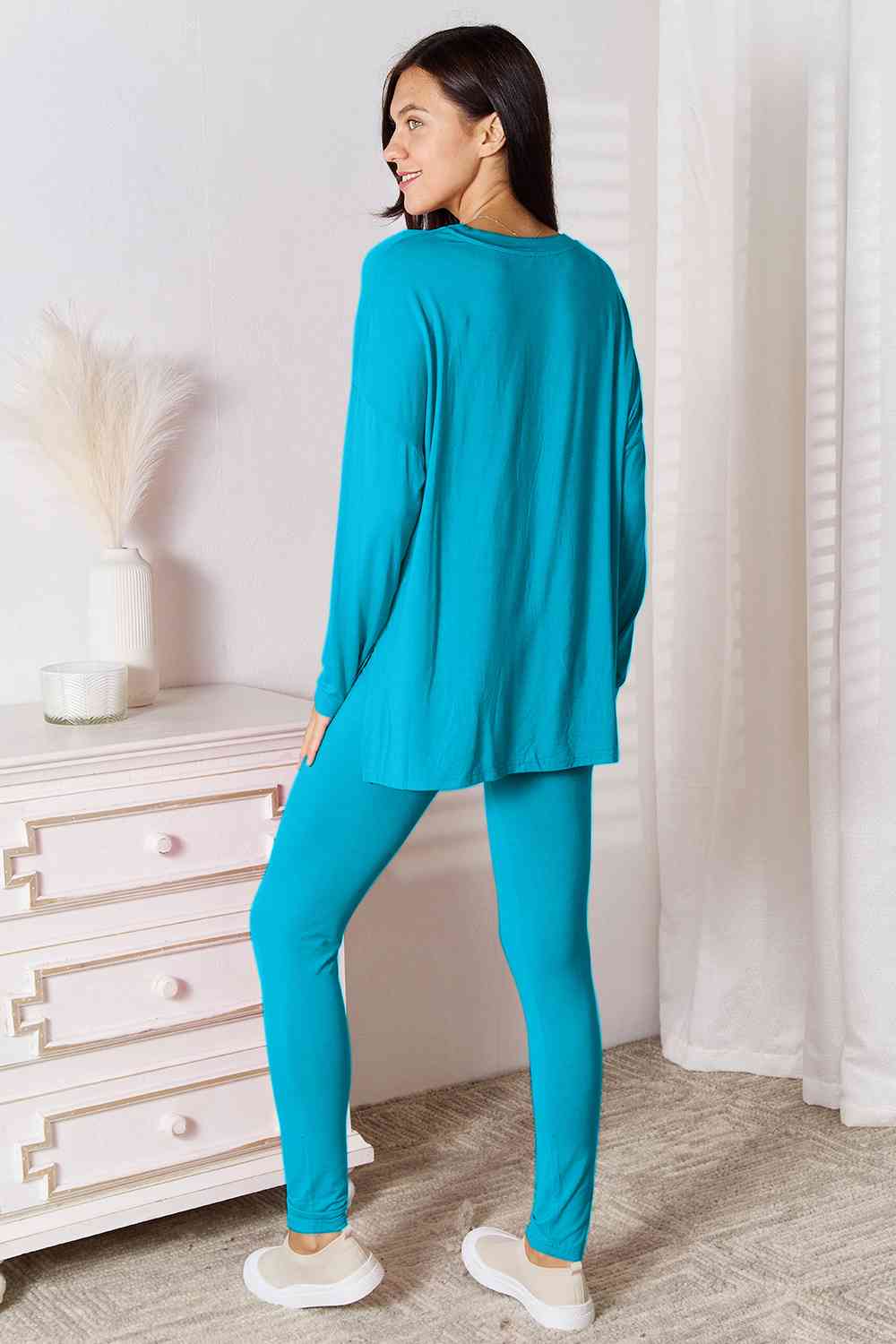 Basic Bae Full Size V-Neck Soft Rayon Long Sleeve Top and Pants Lounge Set *