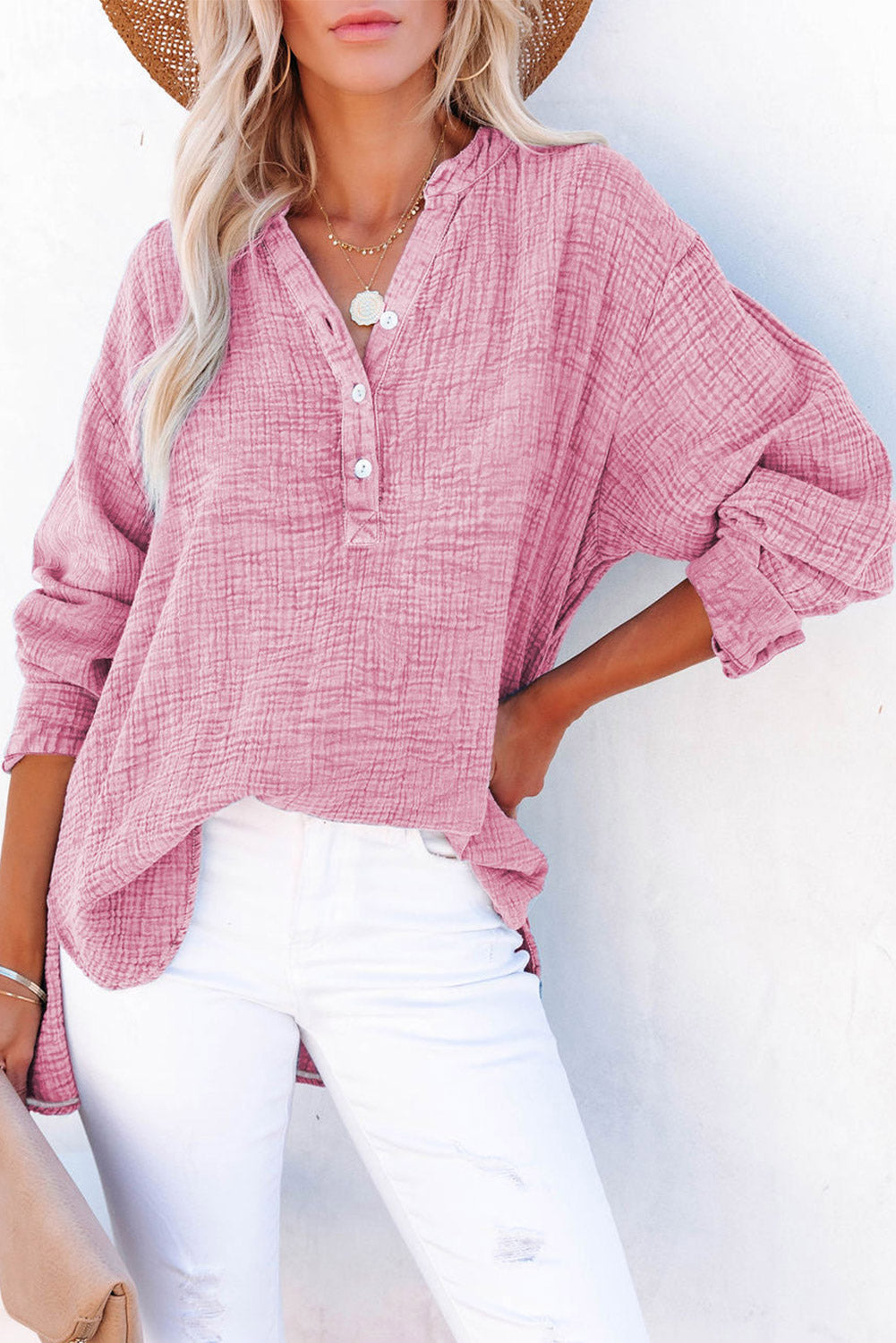 Full Size Buttoned Long Sleeve Blouse