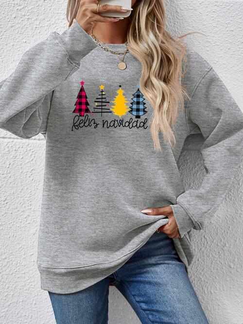 Round Neck Christmas Themed Graphic Long Sleeve Sweatshirt