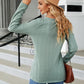 Full Size Cable-Knit Long Sleeve V-Neck T-Shirt