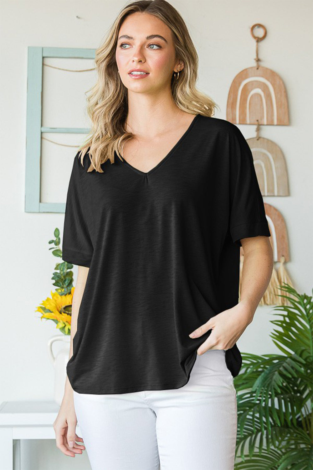Heimish Full Size V-Neck Short Sleeve T-Shirt *