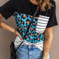 Women's Full Size Mixed Print Color Block Round Neck Tee Shirt