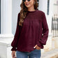 Smocked Mock Neck Swiss Dot Top