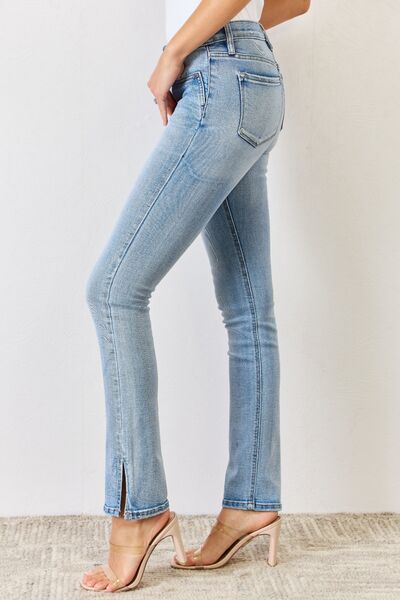 Kancan Full Size Mid Rise Y2K Slit Bootcut Jeans *