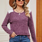 Eyelet Ribbed Round Neck Long Sleeve T-Shirt