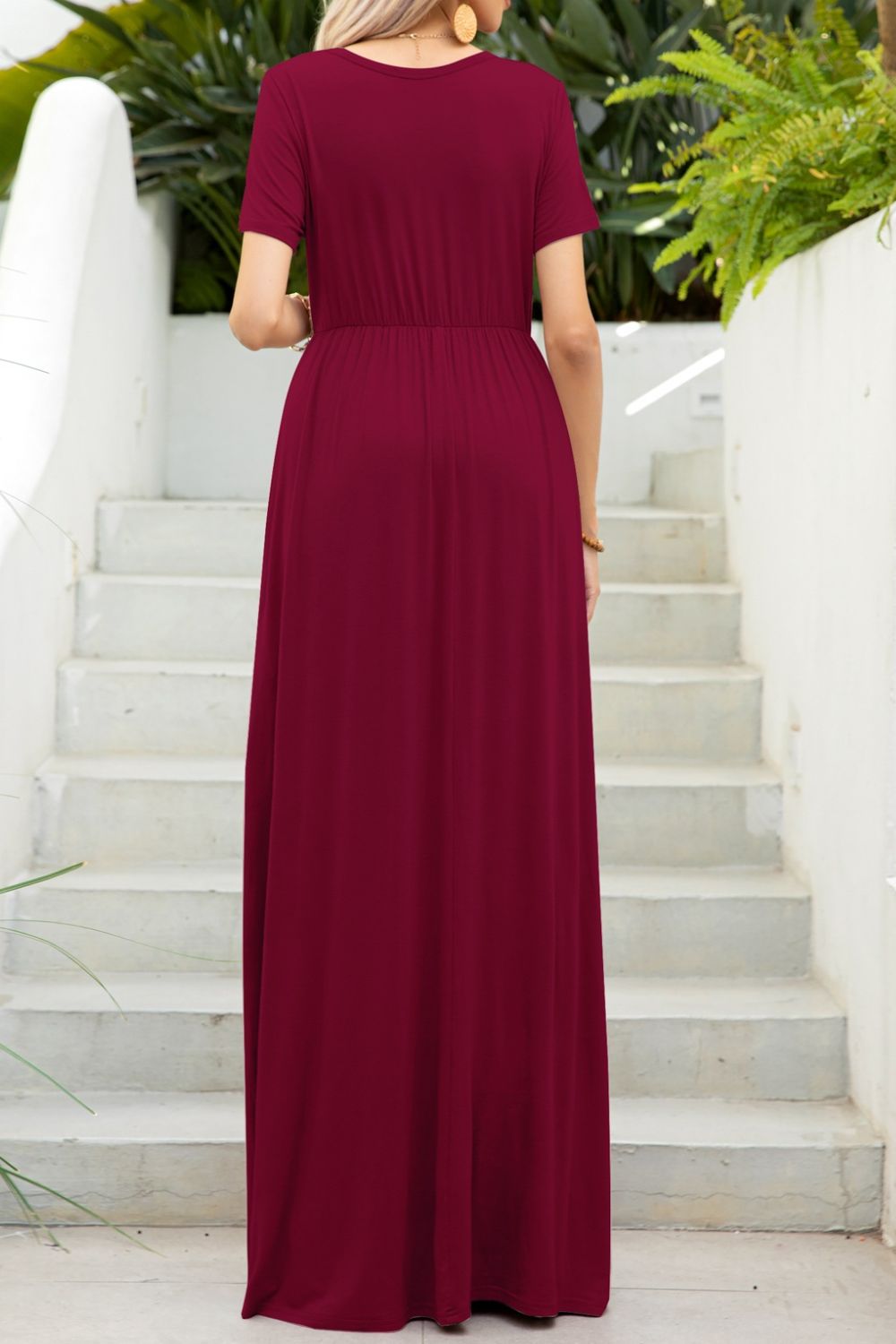 Women's Full Size Round Neck Maxi Tee Dress with Pockets