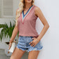 Contrast Full Size V-Neck Eyelet Tank