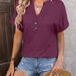 Notched Buttoned Short Sleeve T-Shirt