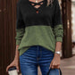 Full Size Two-Tone Crisscross Detail Sweatshirt