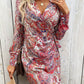 Tied Printed Long Sleeve Mini Dress