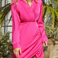 Women's Satin Drop Shoulder Johnny Collar Shirt Dress