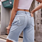 Women's Full Size Calista Raw Hem Distressed Denim Shorts with Pockets