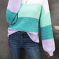 Hannah&Mea Color Block Round Neck Dropped Shoulder Sweater