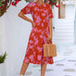 Floral Puff Sleeve Ruffle Hem Midi Dress
