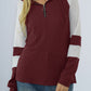 Waffle-knit Raglan Sleeve Zipper Front Hoody