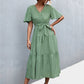 Women's Printed V-Neck Flutter Sleeve Belted Dress