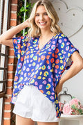 First Love Printed V-Neck Short Sleeve Blouse *